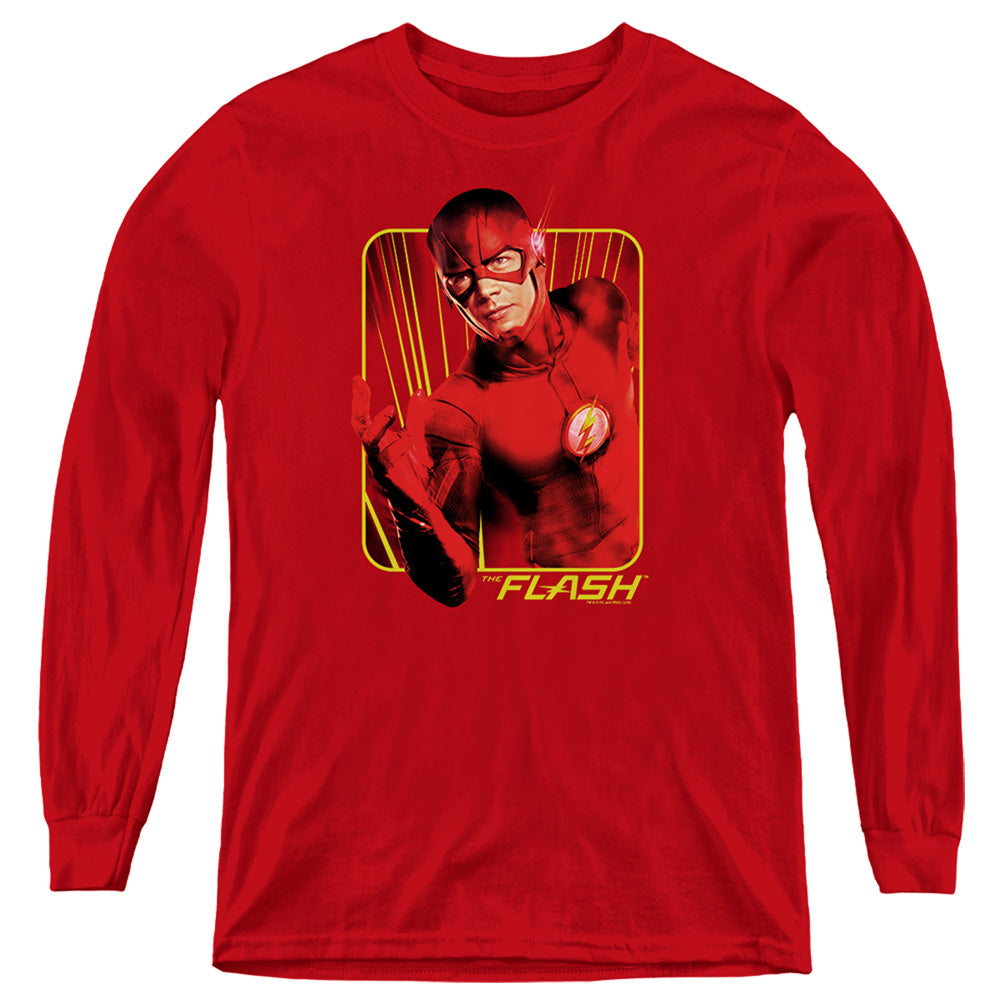 AN OFFCIALLY LICENSED FLASH TV SERIES BARRY BOLTS YOUTH LONG SLEEVE T-SHIRT RED