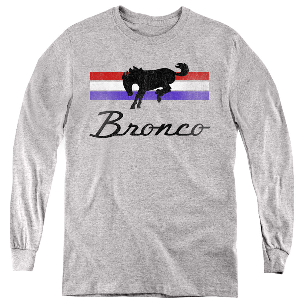 AN OFFCIALLY LICENSED FORD BRONCO BRONCO STRIPES YOUTH LONG SLEEVE T-SHIRT ATHLETIC HEATHER