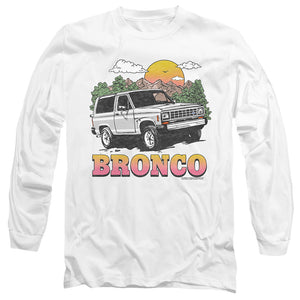 AN OFFCIALLY LICENSED FORD BRONCO BRONCO IN THE MOUNTAINS MEN'S LONG SLEEVE T-SHIRT WHITE