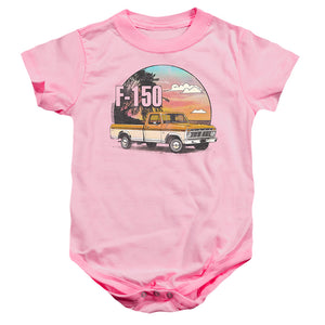 AN OFFCIALLY LICENSED FORD BRONCO F150 AT THE BEACH BABY BODYSUIT PINK