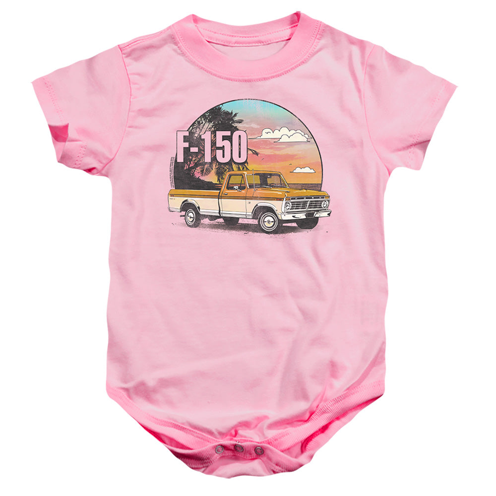 AN OFFCIALLY LICENSED FORD BRONCO F150 AT THE BEACH BABY BODYSUIT PINK