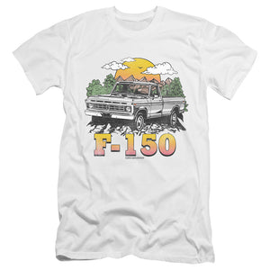 AN OFFCIALLY LICENSED FORD BRONCO F150 MOUNTAIN RIDE MEN'S PREMIUM SLIM FIT T-SHIRT WHITE