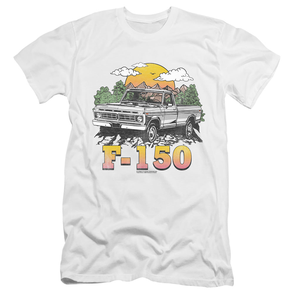 AN OFFCIALLY LICENSED FORD BRONCO F150 MOUNTAIN RIDE MEN'S PREMIUM SLIM FIT T-SHIRT WHITE