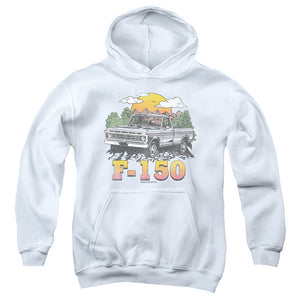 AN OFFCIALLY LICENSED FORD BRONCO F150 MOUNTAIN RIDE YOUTH HOODIE WHITE