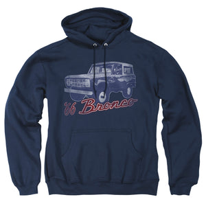 AN OFFCIALLY LICENSED FORD BRONCO 66 BRONCO CLASSIC ADULT UNISEX PULLOVER HOODIE NAVY