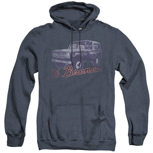 AN OFFCIALLY LICENSED FORD BRONCO 66 BRONCO CLASSIC ADULT UNISEX HEATHER PULLOVER HOODIE NAVY