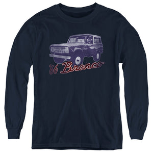 AN OFFCIALLY LICENSED FORD BRONCO 66 BRONCO CLASSIC YOUTH LONG SLEEVE T-SHIRT NAVY