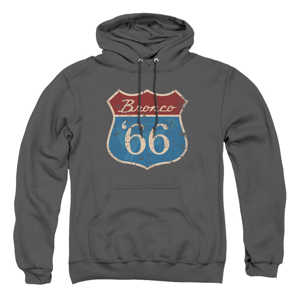 AN OFFCIALLY LICENSED FORD BRONCO ROUTE 66 BRONCO ADULT UNISEX PULLOVER HOODIE CHARCOAL