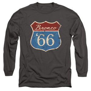 AN OFFCIALLY LICENSED FORD BRONCO ROUTE 66 BRONCO MEN'S LONG SLEEVE T-SHIRT CHARCOAL
