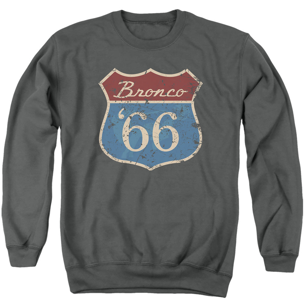 AN OFFCIALLY LICENSED FORD BRONCO ROUTE 66 BRONCO ADULT UNISEX CREWNECK SWEATSHIRT CHARCOAL