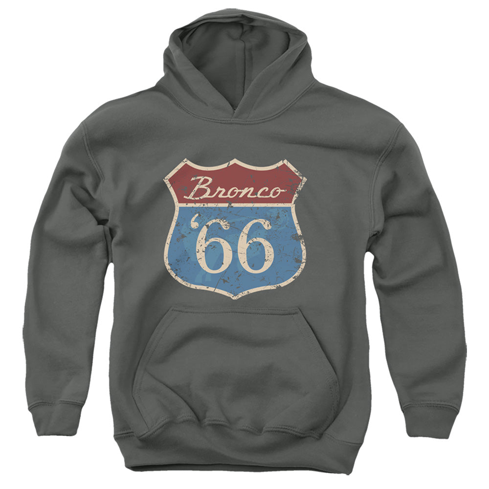 AN OFFCIALLY LICENSED FORD BRONCO ROUTE 66 BRONCO YOUTH HOODIE CHARCOAL