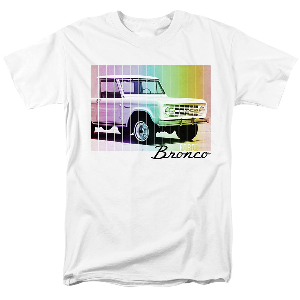 AN OFFCIALLY LICENSED FORD BRONCO RETRO RAINBOW MEN'S REGULAR FIT T-SHIRT WHITE