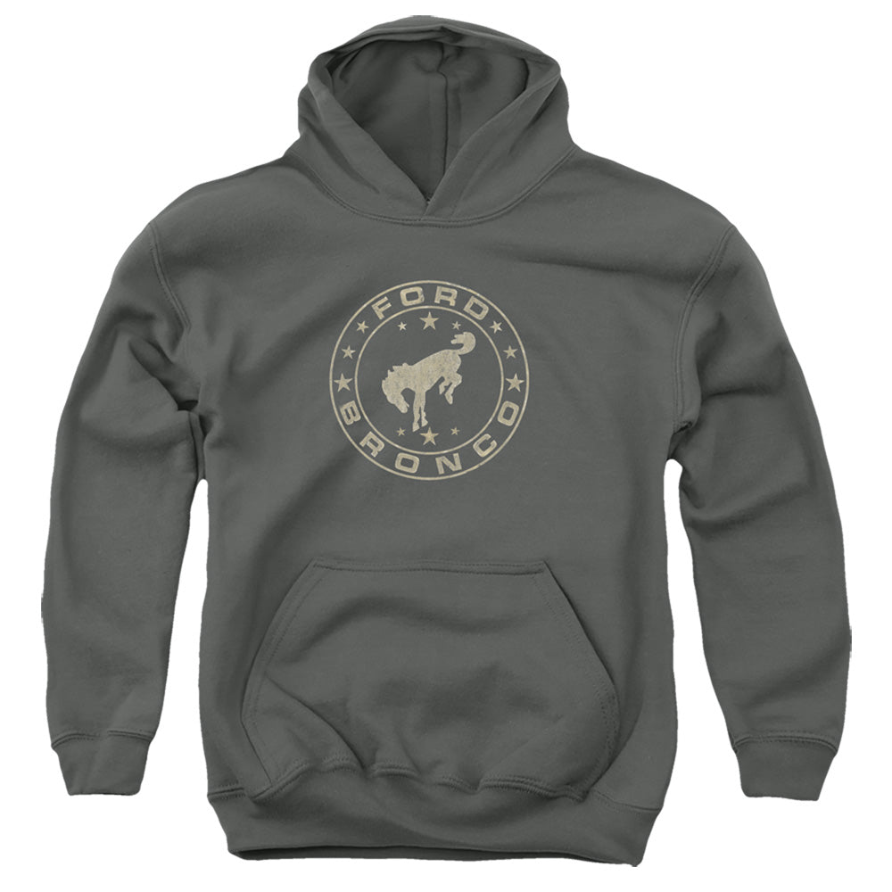 AN OFFCIALLY LICENSED FORD BRONCO VINTAGE STAR BRONCO YOUTH HOODIE CHARCOAL