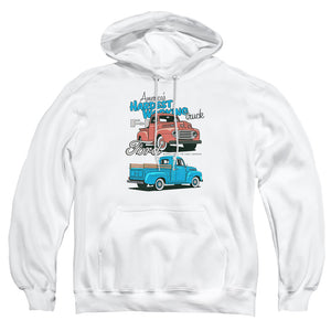 AN OFFCIALLY LICENSED FORD TRUCKS HARDEST WORKING ADULT UNISEX PULLOVER HOODIE WHITE