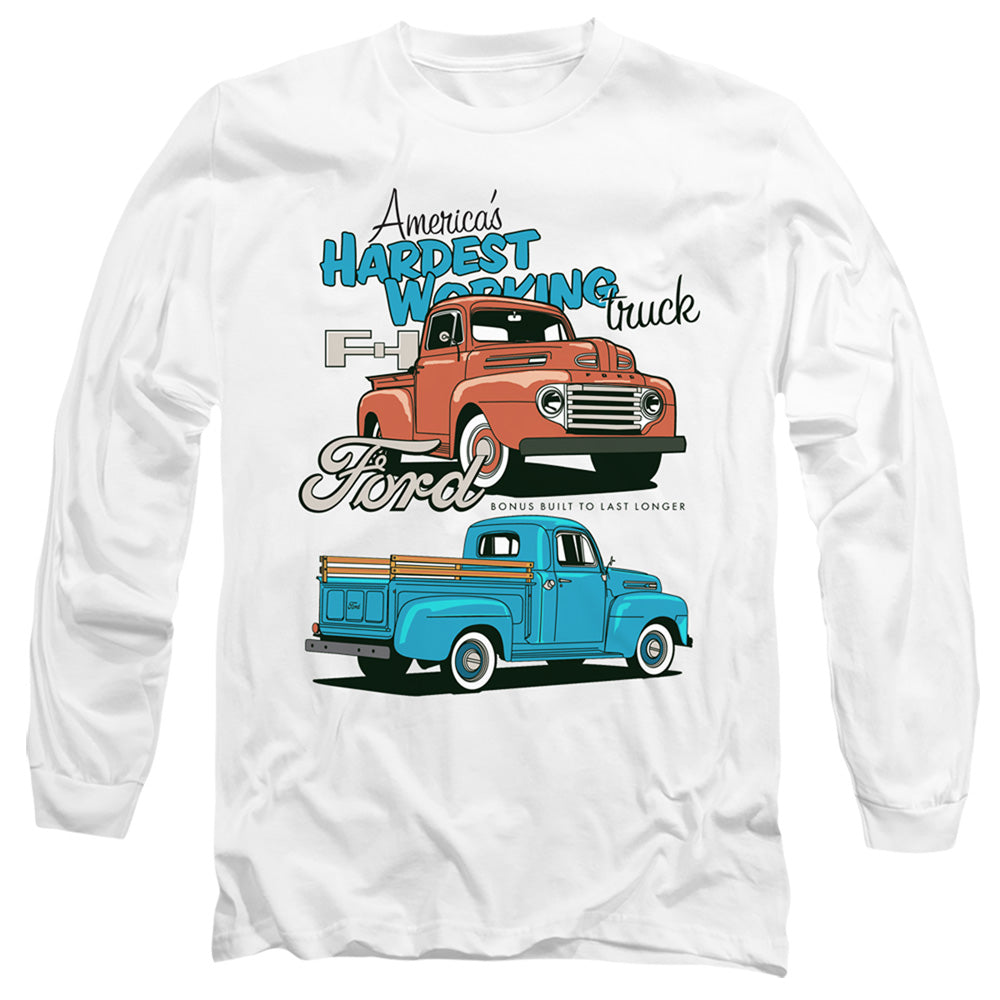 AN OFFCIALLY LICENSED FORD TRUCKS HARDEST WORKING MEN'S LONG SLEEVE T-SHIRT WHITE