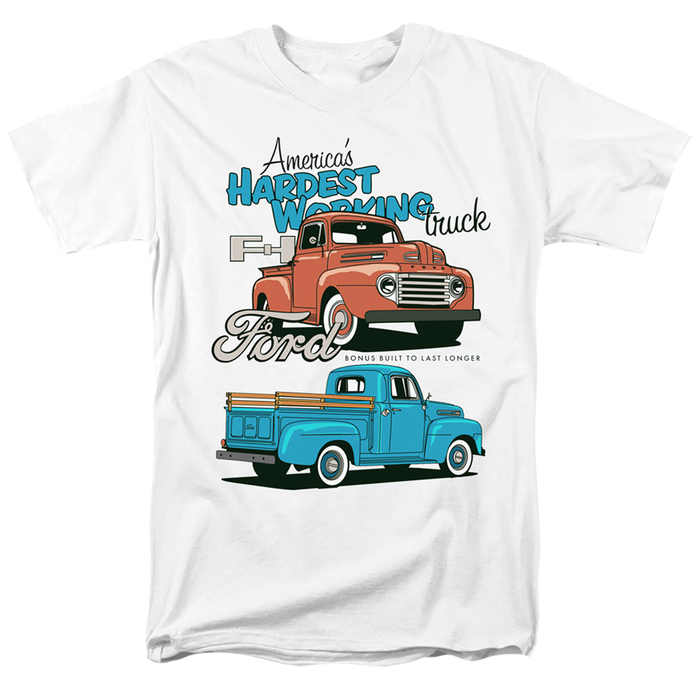 AN OFFCIALLY LICENSED FORD TRUCKS HARDEST WORKING MEN'S REGULAR FIT T-SHIRT WHITE