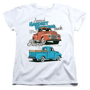 AN OFFCIALLY LICENSED FORD TRUCKS HARDEST WORKING WOMEN'S REGULAR FIT T-SHIRT WHITE