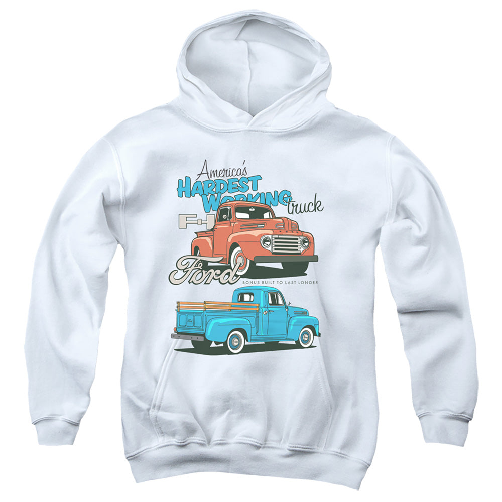 AN OFFCIALLY LICENSED FORD TRUCKS HARDEST WORKING YOUTH HOODIE WHITE