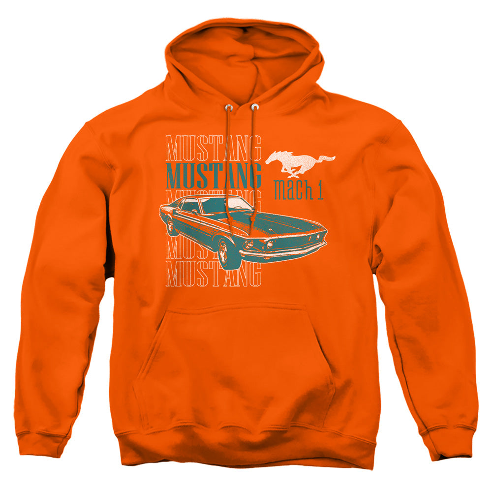AN OFFCIALLY LICENSED FORD MUSTANG MACH 1 REPEAT ADULT UNISEX PULLOVER HOODIE ORANGE