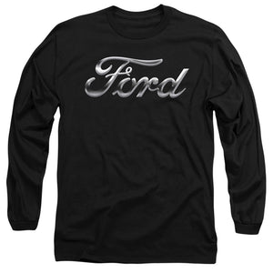 AN OFFCIALLY LICENSED FORD CHROME FORD LOGO MEN'S LONG SLEEVE T-SHIRT BLACK