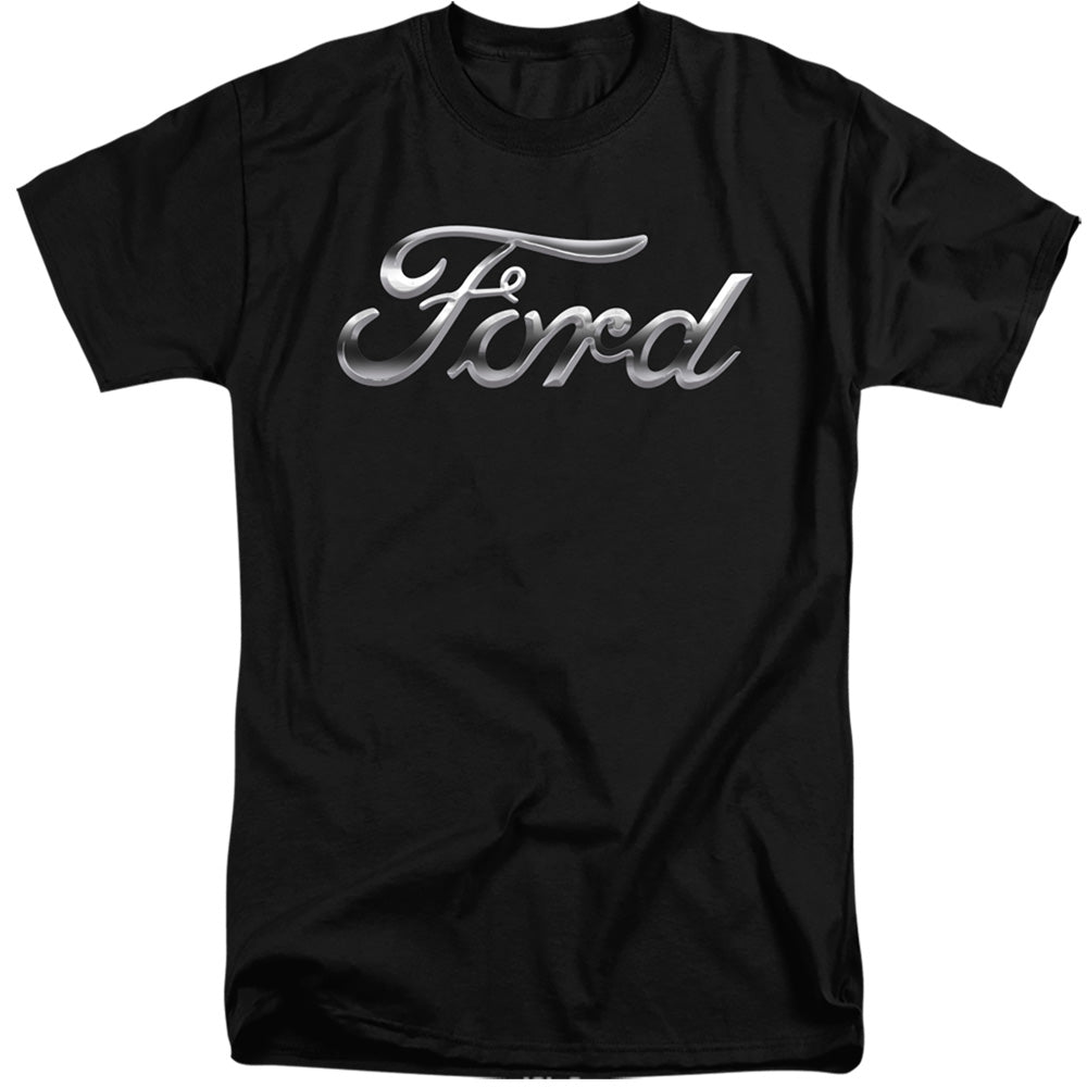 AN OFFCIALLY LICENSED FORD CHROME FORD LOGO MEN'S TALL FIT T-SHIRT BLACK