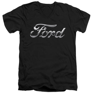 AN OFFCIALLY LICENSED FORD CHROME FORD LOGO MEN'S V-NECK T-SHIRT BLACK