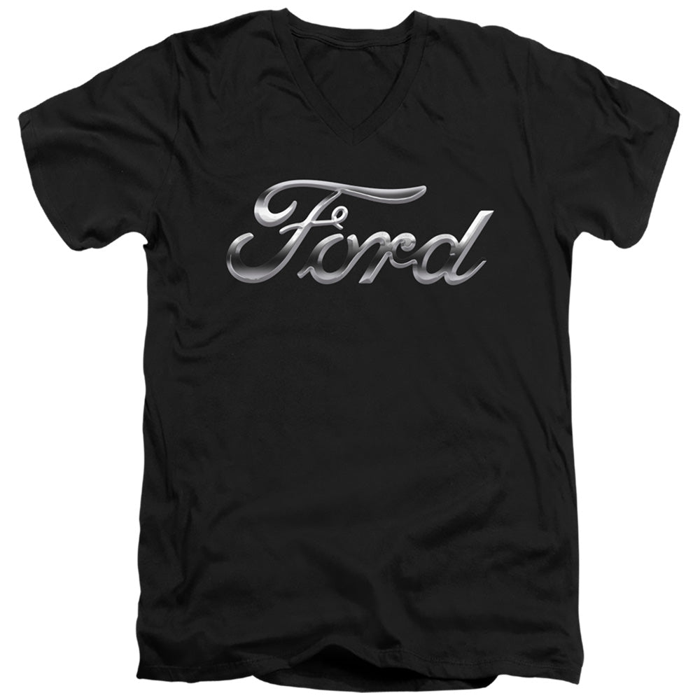 AN OFFCIALLY LICENSED FORD CHROME FORD LOGO MEN'S V-NECK T-SHIRT BLACK