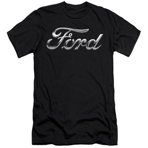 AN OFFCIALLY LICENSED FORD CHROME FORD LOGO MEN'S PREMIUM SLIM FIT T-SHIRT BLACK