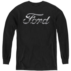 AN OFFCIALLY LICENSED FORD CHROME FORD LOGO YOUTH LONG SLEEVE T-SHIRT BLACK