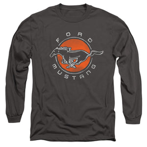 AN OFFCIALLY LICENSED FORD MUSTANG MUSTANG CIRCLE MEN'S LONG SLEEVE T-SHIRT CHARCOAL