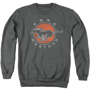 AN OFFCIALLY LICENSED FORD MUSTANG MUSTANG CIRCLE ADULT UNISEX CREWNECK SWEATSHIRT CHARCOAL