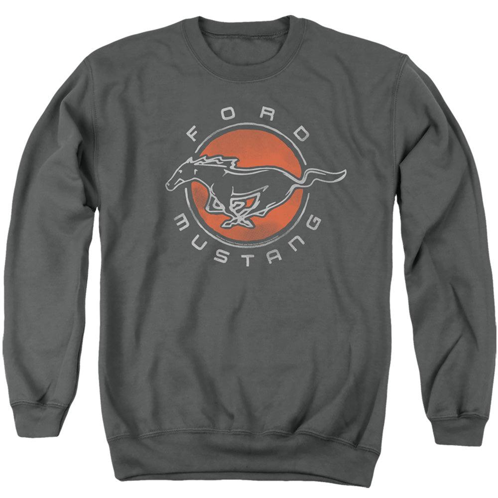 AN OFFCIALLY LICENSED FORD MUSTANG MUSTANG CIRCLE ADULT UNISEX CREWNECK SWEATSHIRT CHARCOAL