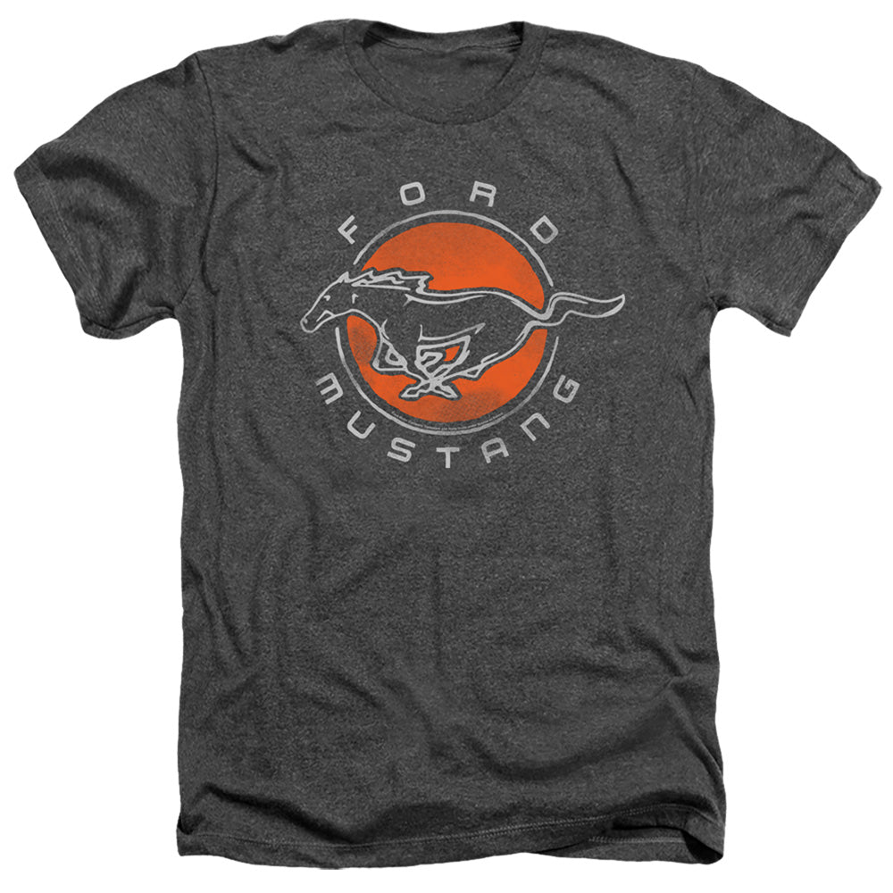 AN OFFCIALLY LICENSED FORD MUSTANG MUSTANG CIRCLE MEN'S HEATHER T-SHIRT CHARCOAL