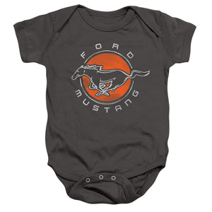 AN OFFCIALLY LICENSED FORD MUSTANG MUSTANG CIRCLE BABY BODYSUIT CHARCOAL
