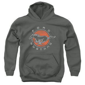 AN OFFCIALLY LICENSED FORD MUSTANG MUSTANG CIRCLE YOUTH HOODIE CHARCOAL