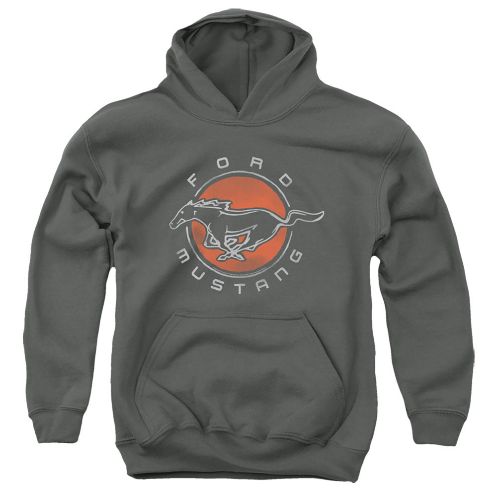 AN OFFCIALLY LICENSED FORD MUSTANG MUSTANG CIRCLE YOUTH HOODIE CHARCOAL
