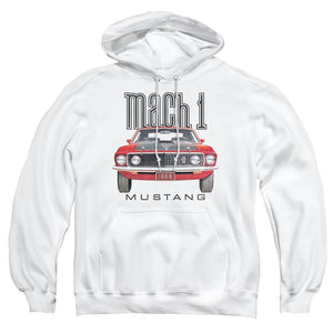 AN OFFCIALLY LICENSED FORD MUSTANG 69 MACH 1 ADULT UNISEX PULLOVER HOODIE WHITE