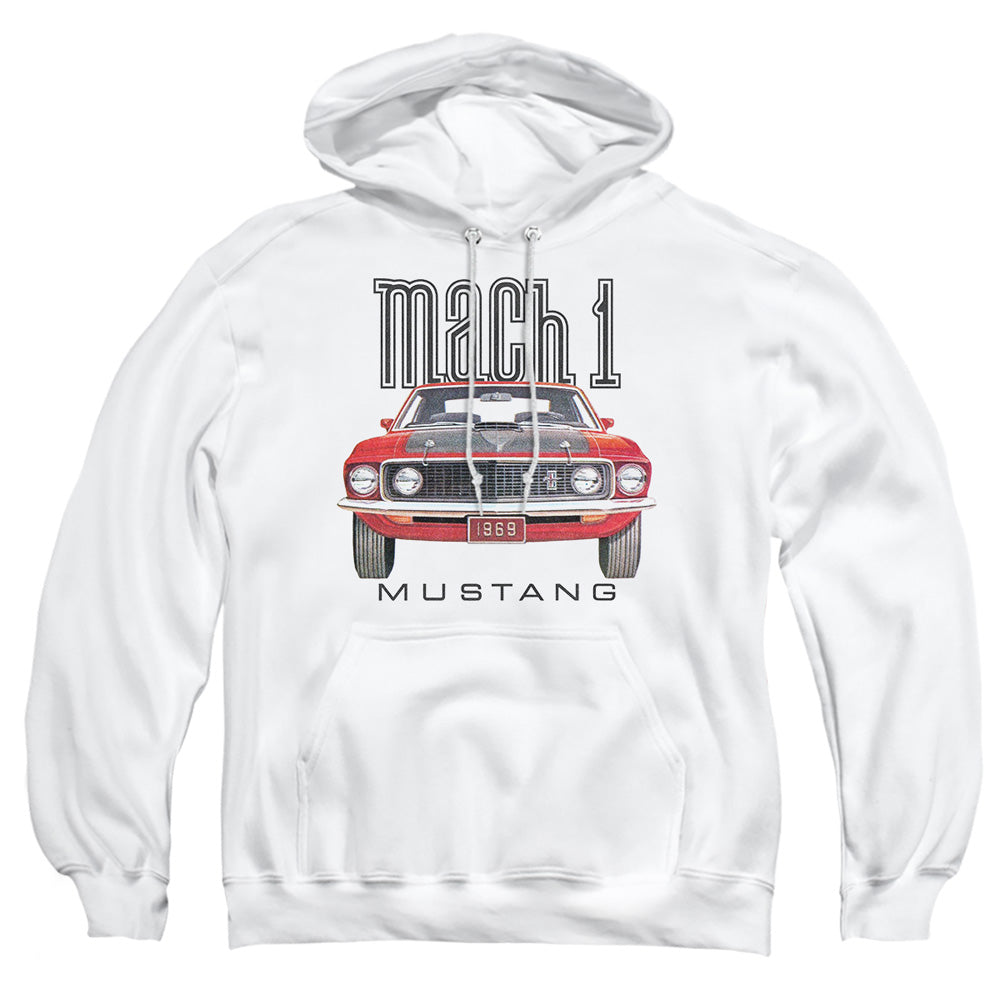 AN OFFCIALLY LICENSED FORD MUSTANG 69 MACH 1 ADULT UNISEX PULLOVER HOODIE WHITE