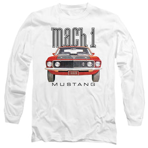 AN OFFCIALLY LICENSED FORD MUSTANG 69 MACH 1 MEN'S LONG SLEEVE T-SHIRT WHITE