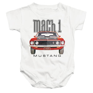 AN OFFCIALLY LICENSED FORD MUSTANG 69 MACH 1 BABY BODYSUIT WHITE