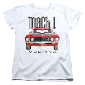 AN OFFCIALLY LICENSED FORD MUSTANG 69 MACH 1 WOMEN'S REGULAR FIT T-SHIRT WHITE