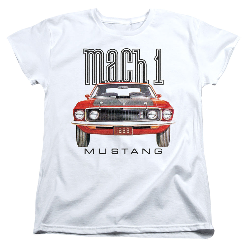 AN OFFCIALLY LICENSED FORD MUSTANG 69 MACH 1 WOMEN'S REGULAR FIT T-SHIRT WHITE