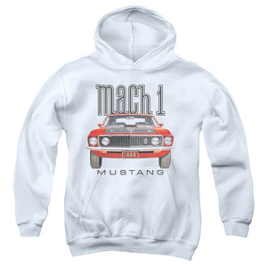 AN OFFCIALLY LICENSED FORD MUSTANG 69 MACH 1 YOUTH HOODIE WHITE