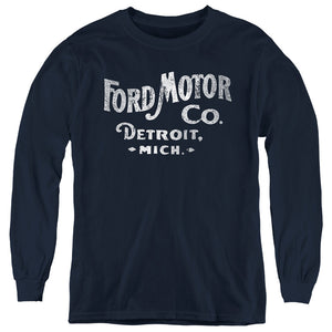 AN OFFCIALLY LICENSED FORD MOTOR CO YOUTH LONG SLEEVE T-SHIRT NAVY