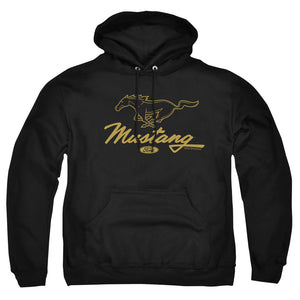 AN OFFCIALLY LICENSED FORD MUSTANG PONY SCRIPT ADULT UNISEX PULLOVER HOODIE BLACK