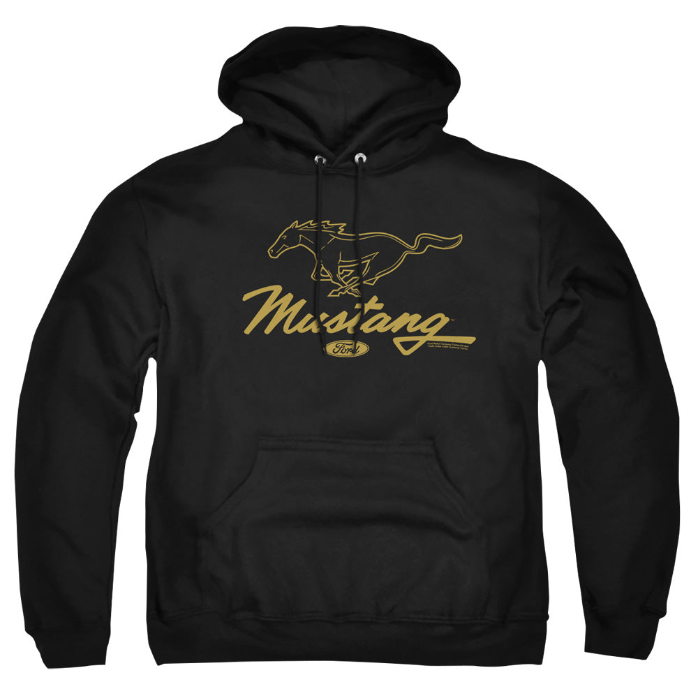 AN OFFCIALLY LICENSED FORD MUSTANG PONY SCRIPT ADULT UNISEX PULLOVER HOODIE BLACK