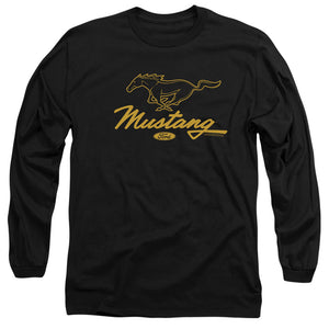 AN OFFCIALLY LICENSED FORD MUSTANG PONY SCRIPT MEN'S LONG SLEEVE T-SHIRT BLACK