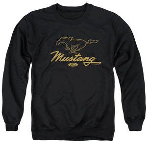 AN OFFCIALLY LICENSED FORD MUSTANG PONY SCRIPT ADULT UNISEX CREWNECK SWEATSHIRT BLACK