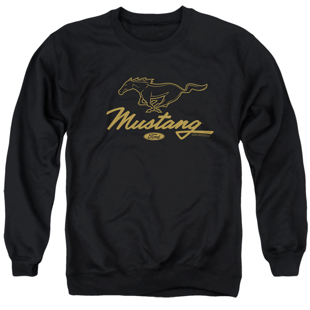 AN OFFCIALLY LICENSED FORD MUSTANG PONY SCRIPT ADULT UNISEX CREWNECK SWEATSHIRT BLACK