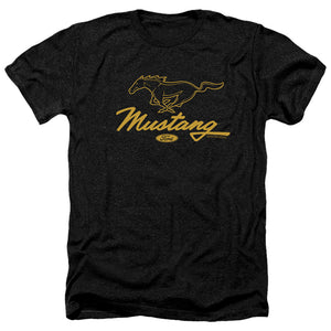 AN OFFCIALLY LICENSED FORD MUSTANG PONY SCRIPT MEN'S HEATHER T-SHIRT CHARCOAL